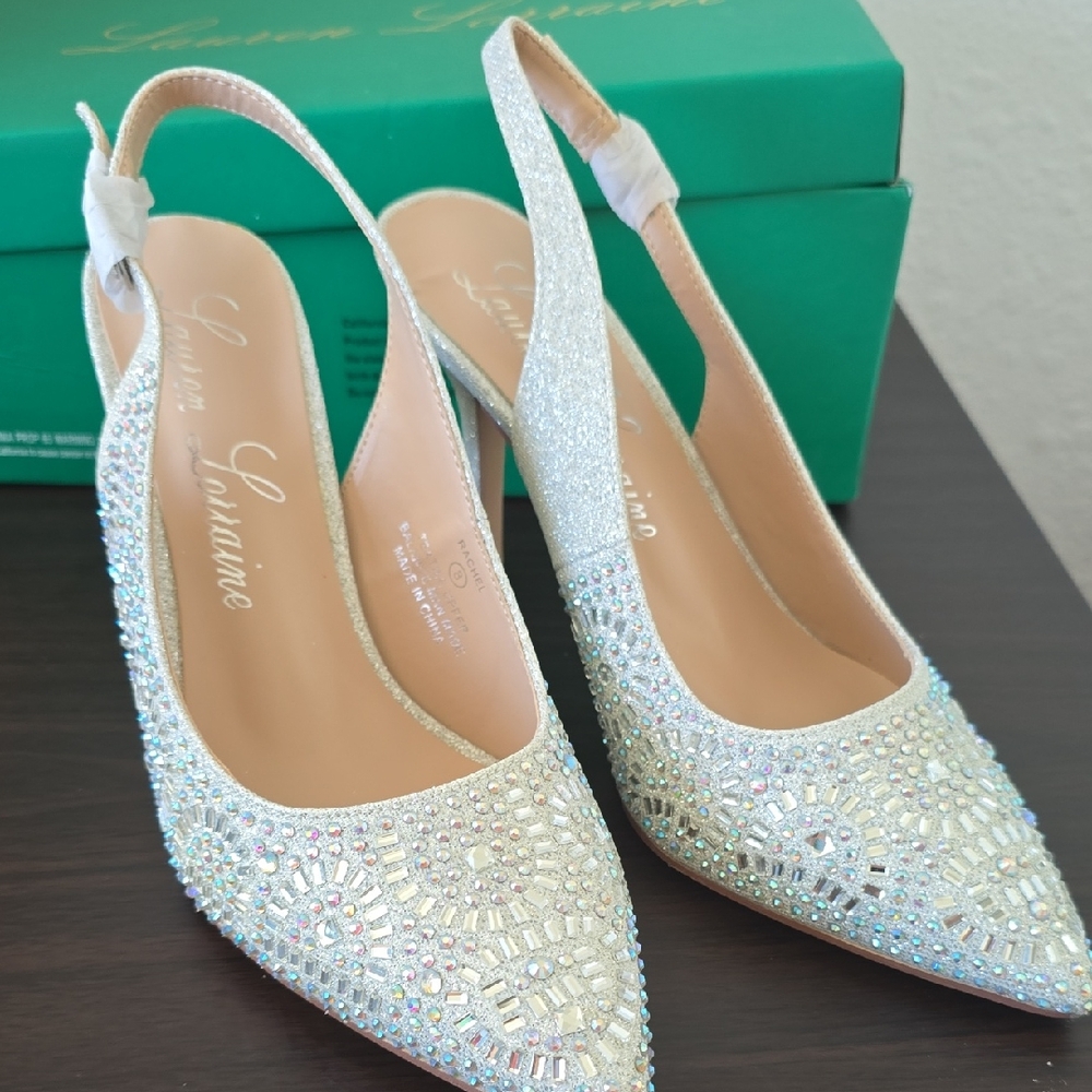 Lauren Lorraine Glittering Silver Slingback Heels
